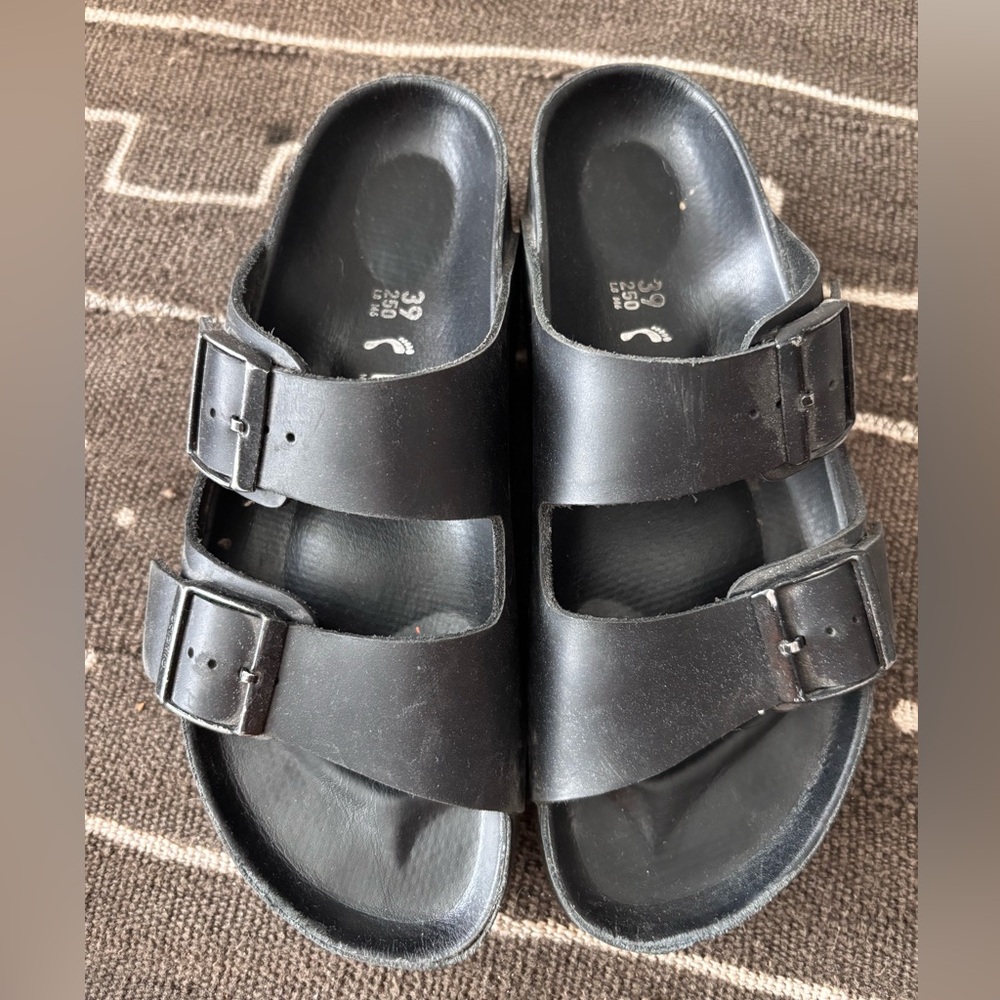 Birkenstock Arizona Platform- Natural Leather Black size 38